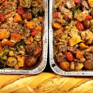 Mediterranean chicken/fish with roasted vegetables