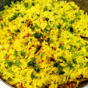 Kanda poha (savoury dish made of onion and flattened rice flakes)